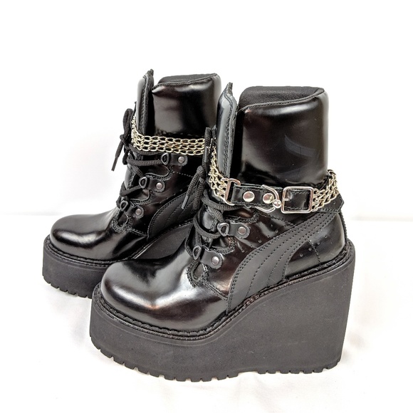 FENTY x PUMA Rhianna Black Chain Wedge Platform Laceup Sporty Ankle Boots NEW - Picture 4 of 10
